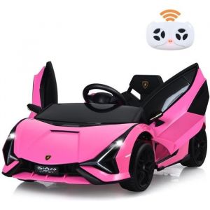 Lamborghini SIAN Voiture Électrique 12V Enfant Télécommande 24G Klaxon Musique 2 Portes Papillons Vitesses 3-5km/h Rose