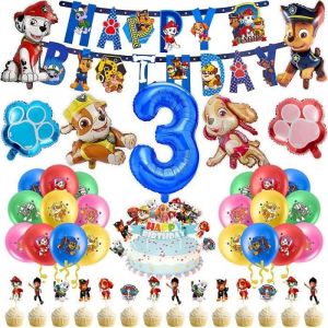 Decoration Anniversaire Pat Patrouille Deco Ballon Anniversaire 3 an Gar&ccedil;on Banniere et Cupcake Toppers D&eacute;co Anniversaire Enfant