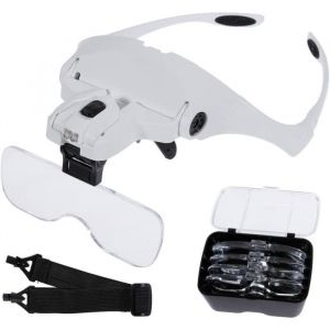 Lunette de Loupe 2 Lumières LED 5 Lentilles Lunettes Grossissantes AjustableInterchangeable1.0X1.5X2.0X2.5X3.5X