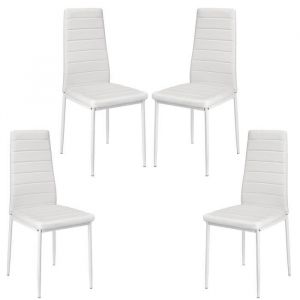Lot de 4 chaises de salle &agrave; manger - Blanc - Pieds en m&eacute;tal - 42 x 48 x 98 cm SAM