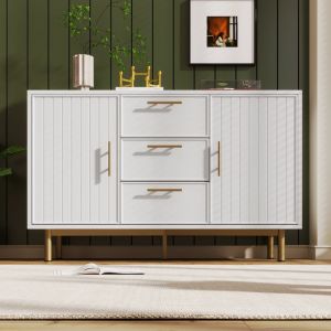 SEYAKANY Buffet de Cuisine à 3 Étages- 2 Portes - Étagère Réglable- Meuble Bas de Rangement- 120x 75x 40 cm- Blanc
