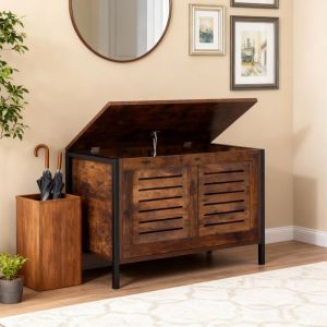 Coffre de Rangement en Bois 80 cm avec Charni&egrave;res de S&eacute;curit&eacute; Banc &agrave; Chaussures & Coffre &agrave; Jouets Vintage Marron