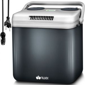 tillvex Glaci&egrave;re &eacute;lectrique 32L  Gris Mini-frigidaire 230V et 12 V pour camping  refroidit et r&eacute;chauffe  Mode &Eacute;CO
