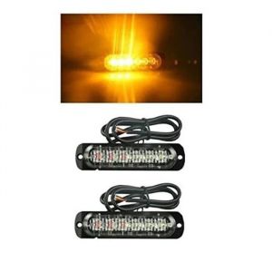 2  Feux de P&eacute;n&eacute;tration &agrave; 6 LED Orange 12-24V Feux dAvertissement Orange Stroboscopique Flash Clignotant Pour Camion Agricole