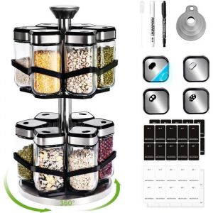 2 &Eacute;tages Carrousel &agrave; &eacute;pices rotatif &agrave; 360&deg;  Rangement Epices Cuisine avec 12&times;120ml Pot a Epices Carr&eacute;s