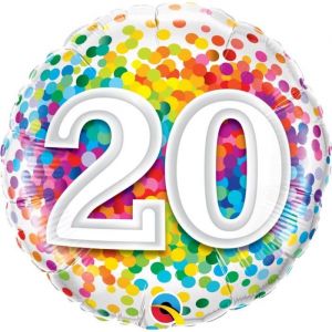 Ballon anniversaire 20 ans Rainbow Confetti 45 cm