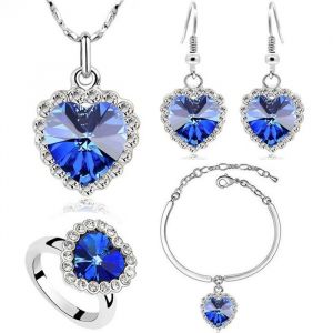 LCC® Collier/pendentif femme argent plaqué Or blanc Cristal Swarovski Coeur de lOcéan du film Titanic-Bleu fonce-Cadeau classique