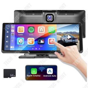 TD® écran de vue arrière de 10.26 Enregistreur de voiture Caméra de recul WiFi CarPlay et 4K Navigation GPS Avec Caméra 64G TF