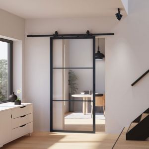 Schulte porte coulissante en verre 88x203cm porte intérieure porte vitrée verrière Loftstyle noir RAL 9005 - double softclose