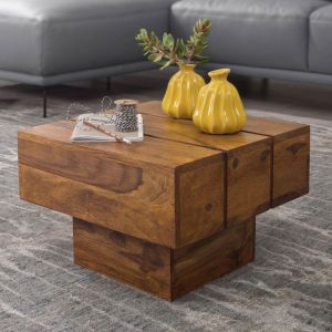 WOHNLING tableau Sheesham table basse en bois 44 x 44 x 30 cm table basse solide carré cube large