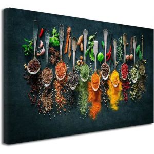 Tableau Cuisine Tableau imprimé XXL Tableau Toile décoratif Tableau Cuisine Les épices Impression sur Toile 50x30 cm avec
