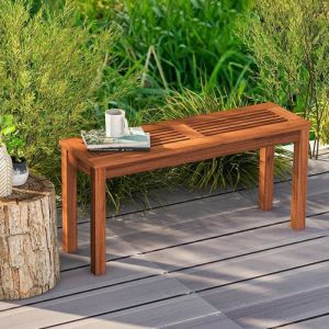 GOPLUS Banc Terrasse Bois Massif pour 2 Places 100x305x47CM-Banc à Lattes 100 cm Intérieur et Extérieur-pour Jardin/Terrasse