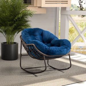 Fauteuil de Jardin - Structure Acier + Rotin Tressé Anti-Rouille & Anti-Bascule Idéal Jardin & Balcon (111x94.5x80cm) Bleu marine