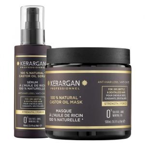 Kerargan - Duo Anti-Chute Masque & Sérum Ricin pour Cheveux Cassants - Renforce Croissance - Sans Sulfate - 500ml+100ml