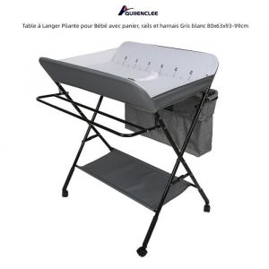 Table &agrave; Langer Pliante pour B&eacute;b&eacute; QUIIENCLEE - Gris - Rails et Harnais - Hauteur R&eacute;glable - M&eacute;tal