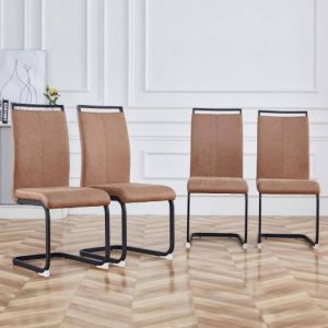 Lot de 4 chaises pour salle à manger en simili-cuir chaise de bureau - marron