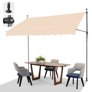 Auvent R&eacute;tractable Store Banne de Jardin avec Manivelle sans Per&ccedil;age Auvent T&eacute;l&eacute;scopique R&eacute;glable 300x150cm x(200-300) cmBeige
