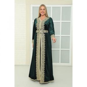 Caftan marocain grande taille vert - Tenue orientale abaya karakou djellaba