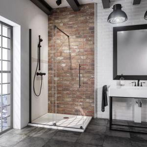 Schulte paroi de douche &agrave; litalienne 140x200 cm coulissante anticalcaire verre 8 mm transparent industriel profil&eacute; noir