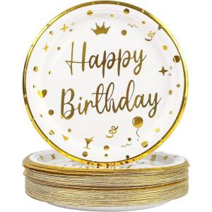 ASSIETTE JETABLE-KAL-Assiettes Jetables 50 Pi&egrave;ces 18cm Blanc Vaisselle Anniversaire Dessert Barbecue Camping Mariages