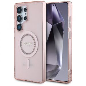 Coque Guess avec logo imprim&eacute; strass MagSafe pour Samsung Galaxy S25 Ultra (rose)