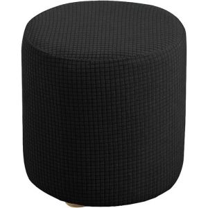 Housse de Pouf Ottomane Carr&eacute;e/Rond Extensible Housses de Repose-Pieds en Jacquard Doux avec Fond &eacute;lastique (noir 30x30cm )