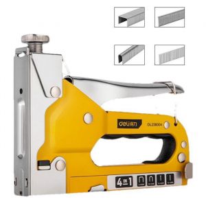 4-en-1Agrafeuse Murale pour BoisAgrafeuse de BricolageTapisserie et TissusAgrafeuse de CâblesPuissance Réglable et Ergonomique