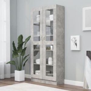 Armoire à vitrine - VIDAXL - Gris béton - 2 portes - 5 compartiments - Meuble de séjour
