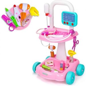 Chariot de Docteur pour Enfants - Mallette Médicale et Jouet dInfirmière -Jeu de Simulation et Kit de Docteur pour Filles 3 a 5 Ans