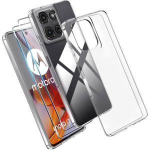 Coque pour Motorola Moto G75 5G + x2 Verres tremp&eacute; - Etui Housse Transparent Vitre Protection Ecran Verre Tremp&eacute;