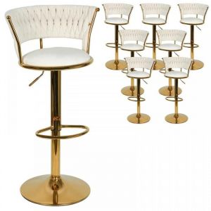 MIPAN.Lot de 8 Tabourets de Bar - Chaises de Bar Tissu  - Pivotant +  Réglable Hauteur (82-100cm) - Blanc - Max:120Kg