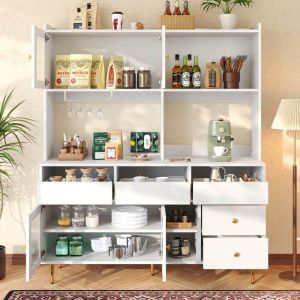 Buffet de Cuisine Armoire avec Porte en Verre - Meuble Vaisselier pour Salon et Salle à MangerEspace de Rangement