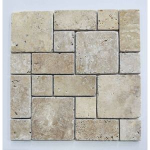 Mosaïque Pattern Vieilli Ivoire Foncé en Travertin - Carrelage en Pierre AL-1073K - Pour Sols et Murs Intérieurs