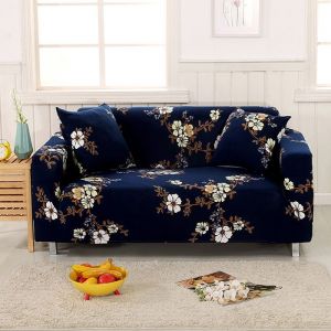 Housse de Canapé Extensible 2 Place Couverture Canapé avec Accoudoirs fleurs bleu marine[SFT79]