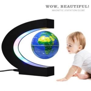 Globe Terrestre Lumineux Flottant Lévitation Magnétique Globe Lamp avec Lumières LED et Base en Forme C Décoration de la Maison et