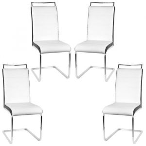 Lot de 4 Chaises Mia blanches liseré noir avec Dossier Haut pour salle à manger