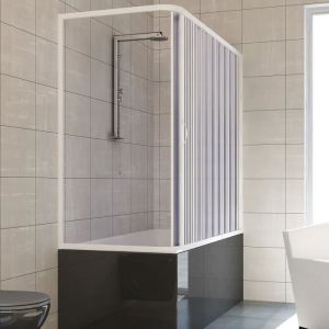 Pare baignoire douche en Plastique PVC - Nadia Lat&eacute;rale - 70x170 cm - Porte pliante - Blanc Mat