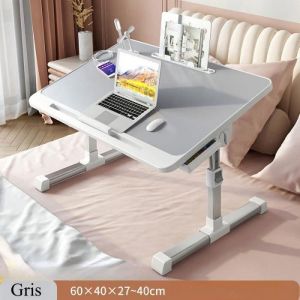 Table de Lit Pliable Réglable en Hauteur et Angle Plateau de Lit avec Tiroir/Fente pour Tablette -Gris