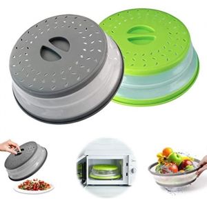 Cloche Micro Onde 2Pcs Couvercle Micro Ondes Retractable Cloche Alimentaire Couvercle Pliable Anti Vapeur et Fonction Passoire