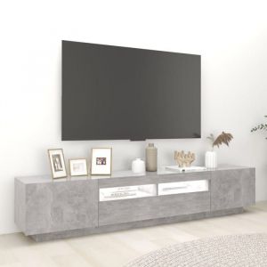 Meuble TV - Banc TV - Table TV - avec lumières LED - Gris béton - 200x35x40 cm - T307