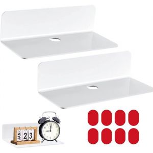 2 Pièces Etagere sans Percer Etagere Murale Blanche 23 cm étagère Murale sans Perçage pour Chambre Salon Salle de Bain Cuisine