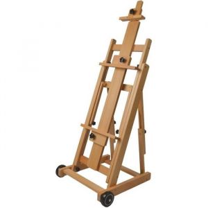 Artina Bordeaux Chevalet Bois de H&ecirc;tre avec 2 Roulettes - Chevalet pour Toiles 120 cm Stable Inclinaison & Hauteur R&eacute;glable