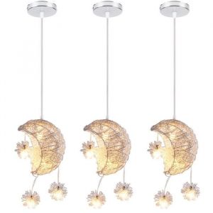 UNI Suspension Luminaire Lune Etoile LED Plafonnier Lustre en Aluminium pour Enfant Chambre Blanc Chaud 3PCS
