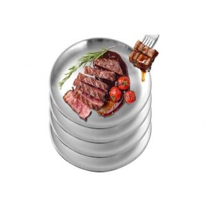 4 Pièces Assiette Ronde en Acier Inoxydable: Ø23cm Assiette Camping Décoratif Rond Plateau de Service Assiett e Inox Camping