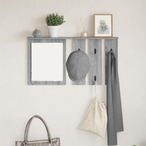 Moderne Porte-manteau mural - Portant à Vêtements avec étagère Montage mural avec miroir Sonoma gris 85 x 10 x 45 cm@FR(1576024)