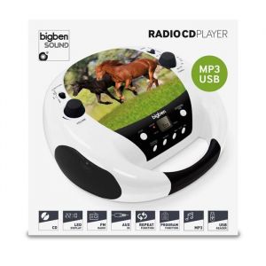 Lecteur Radio CD Portable MP3 USB  blanc motif cheval