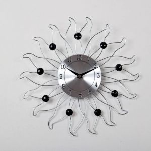 CLOCK Horloge m&eacute;tal Soleil - &Oslash; 38cmx45cm - Chrom&eacute;