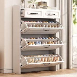 Meuble de Rangement à Chaussure - Grande Capacité pour Entrée - Armoire à Chaussures 3 Portes et 2 Tiroirs - 80x23.5x120 cm - Blanc