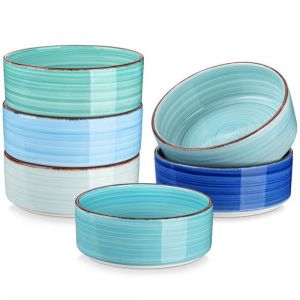vancasso Bonita Vaisselle Bols &agrave; bord carr&eacute; en Porcelaine lot de 6 assiettes de service compl&egrave;tes pour 6 personnes &ndash; Bleu