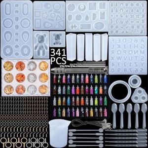 341 Pièces Kit de Moule Lettre Resine Epoxy Bijoux Moule Silicone Alphabet Résine fournitures d’art kitavec Outilspour Bijoux